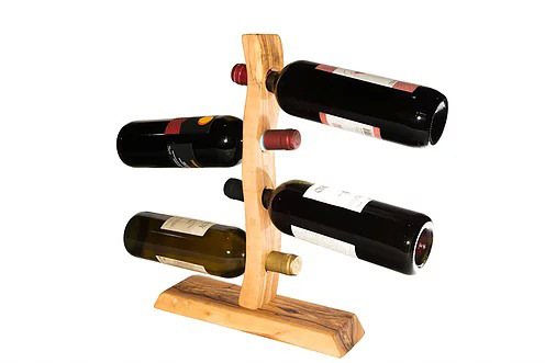 Olive wood wine rack with four holes